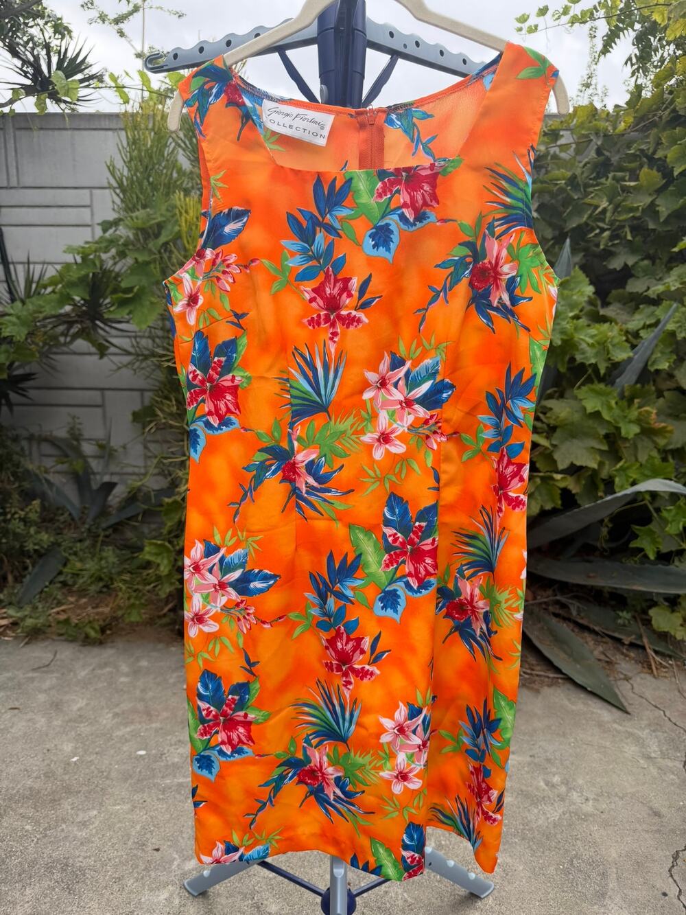 Vintage Y2K Sheath Dress Size 11/12 Orange Tropical Floral Giorgio Fiorlini